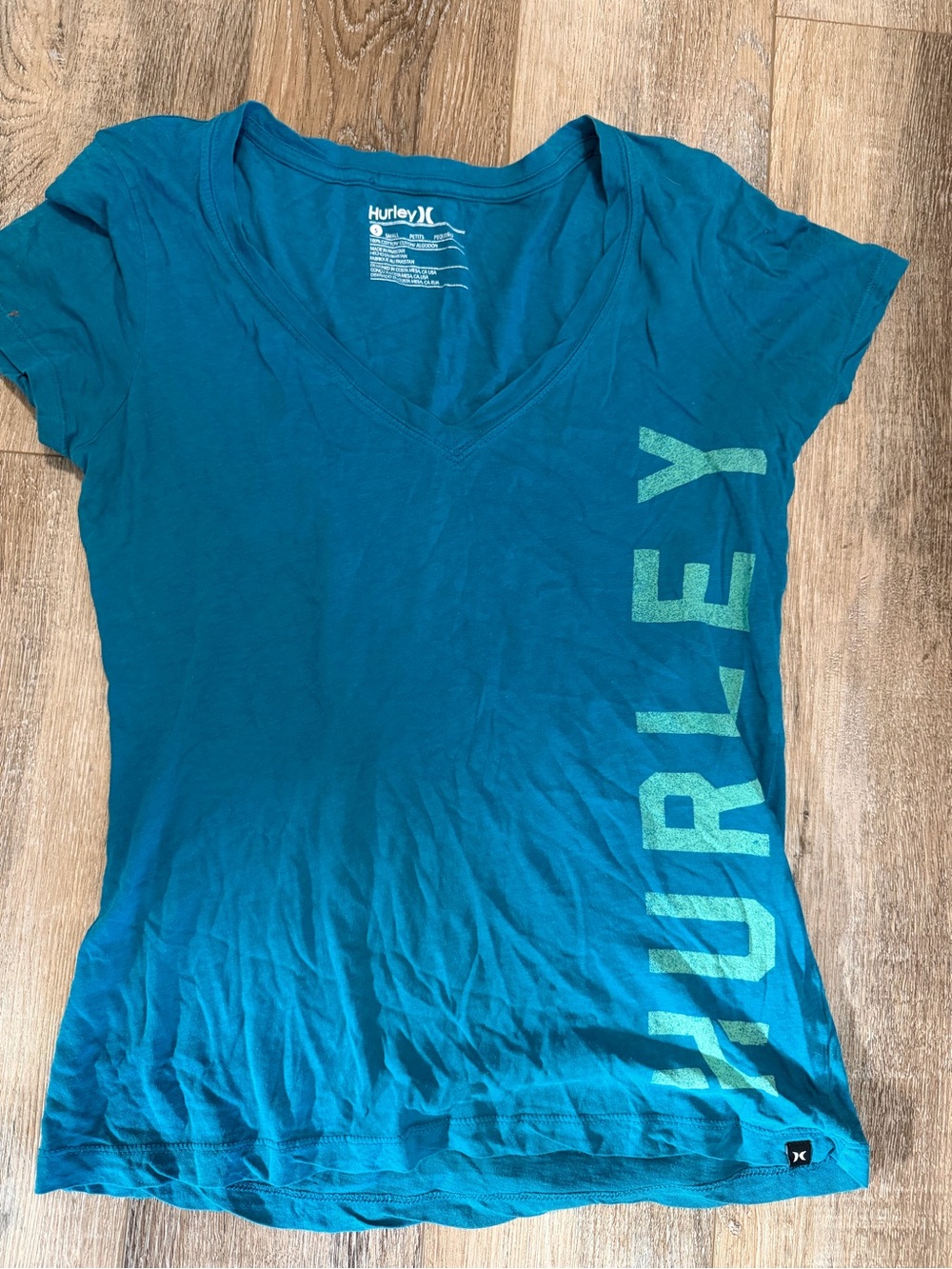 Hurley Teal V-Neck Short Sleeve Tee with Vertical Logo